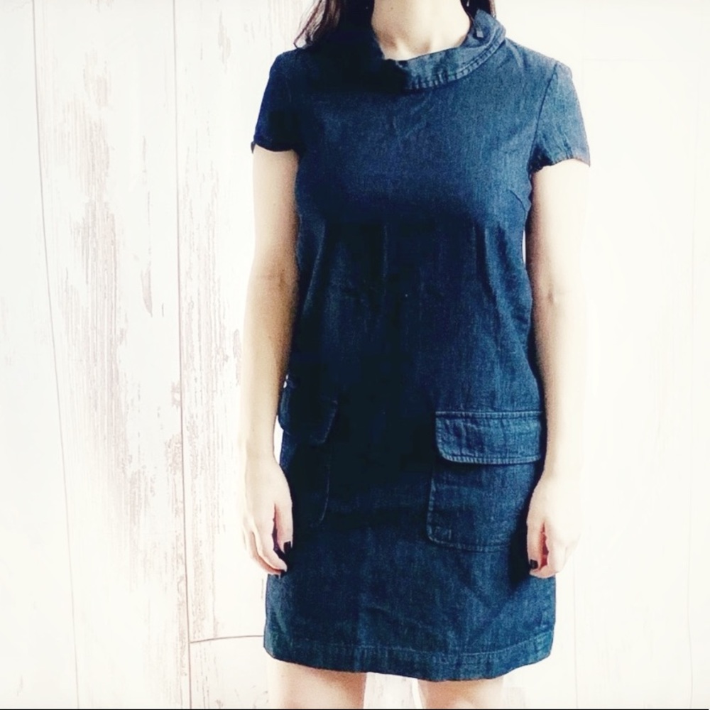 Zara Basic Chambray Short Sleeve Shift Dress Xs - image 2
